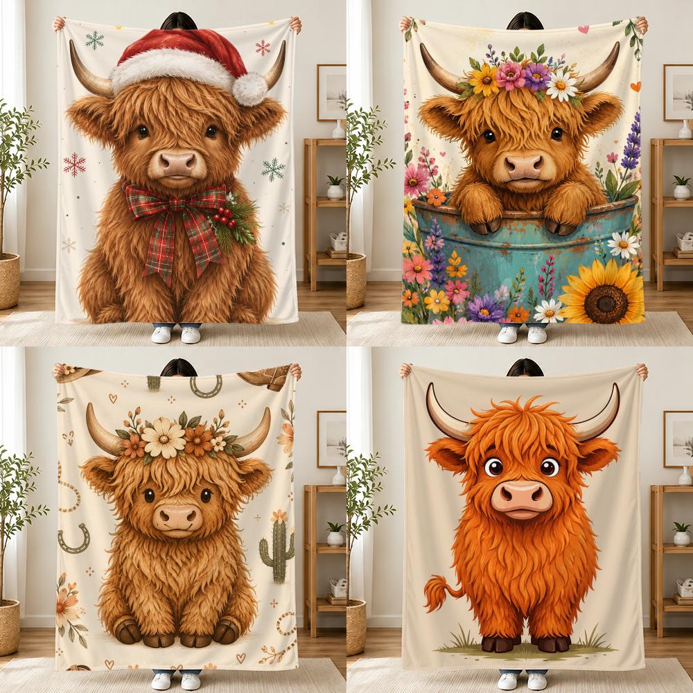Home Textiles Throw - Selimut Lembut Berbahan Flanel Motif Sapi