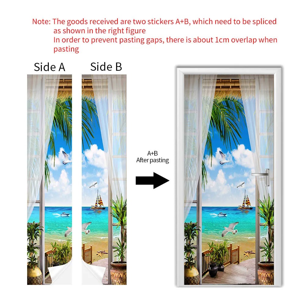 Stiker Pintu Pantai Tropis 3D  - Home Textiles Meaning ulasan dan harga