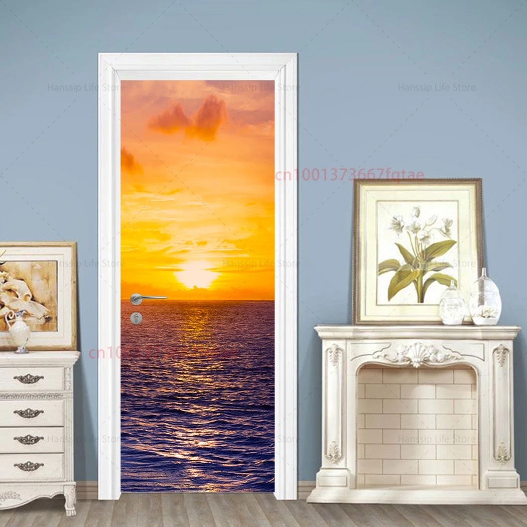 Stiker Pintu Pantai Tropis 3D  - Home Textiles Meaning ulasan dan harga