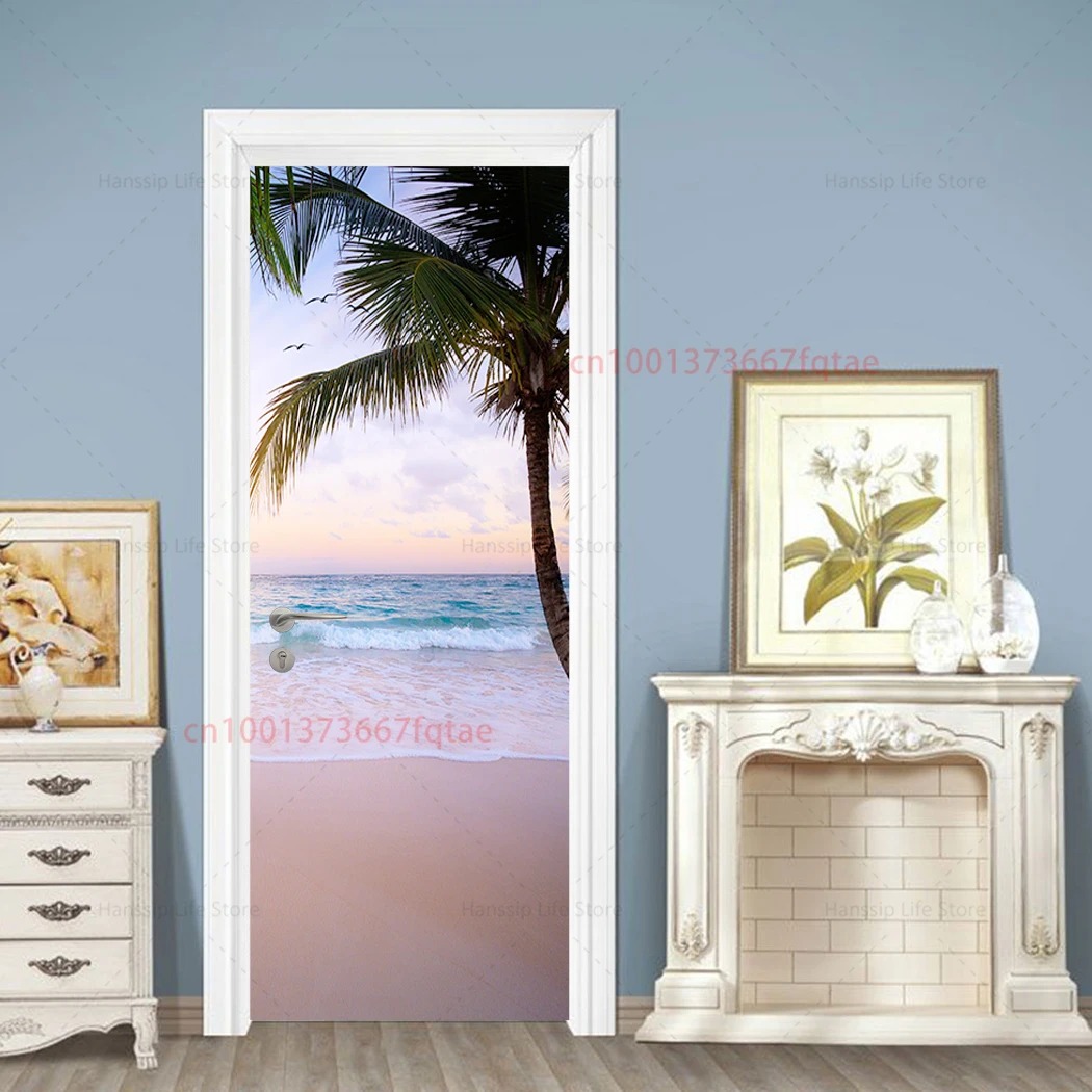 Stiker Pintu Pantai Tropis 3D  - Home Textiles Meaning ulasan dan harga